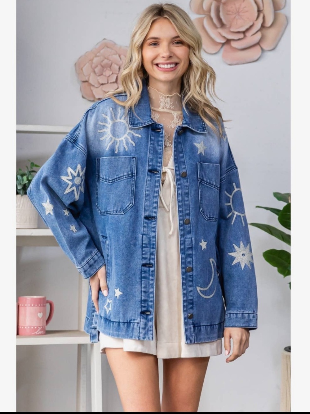 Veveret Celestial Embroidered Denim Jacket